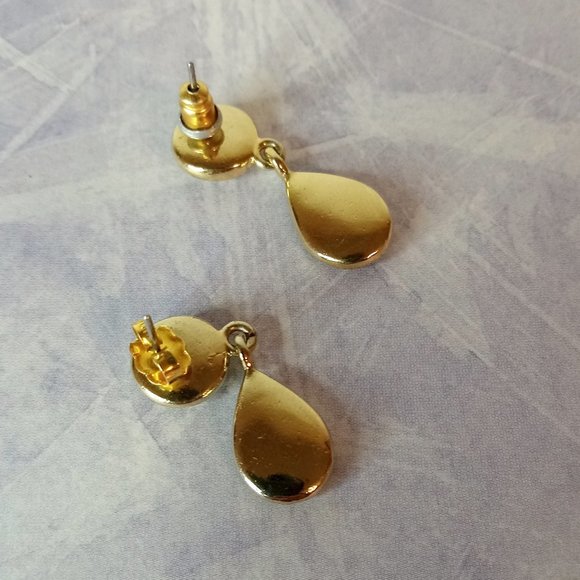 Vintage Drop Blue Stone and Beaded Dangle Earrings - Picture 4 of 6